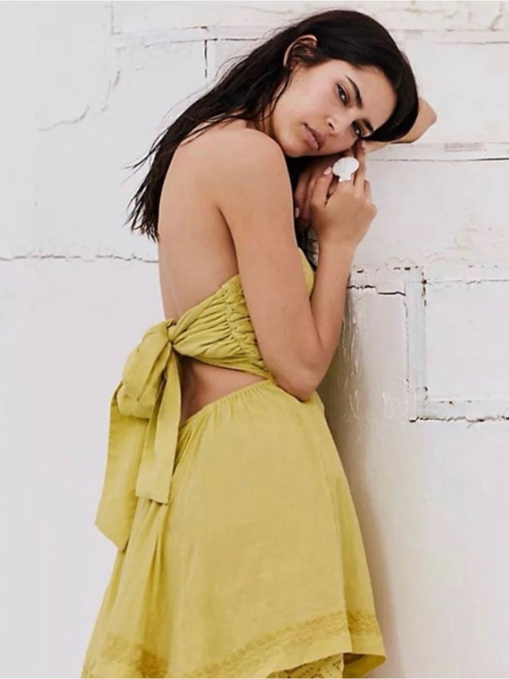 Free People Strapless Lace Bodice Yellow Mini Dress - Picture 2 of 5